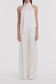 IVORY SATIN ACETATE DRAPED ASYMMETRIC TOP