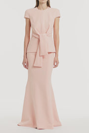 PALE ROSE CREPE CAP SLEEVE TIE TOP