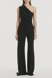 BLACK CREPE ONE SHOULDER LONGLINE TOP