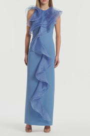 ATLAS CREPE RUFFLE FRONT GOWN