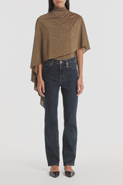 OLD GOLD LUREX KNIT ROUCHED NECK CAPE TOP