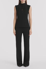 BLACK CREPE HIGH NECK FITTED BODICE