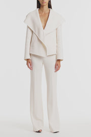 IVORY WOOL DRAPE FRONT JACKET