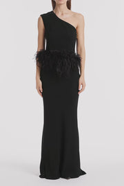 BLACK CREPE CROPPED FEATHER TRIMMED BODICE
