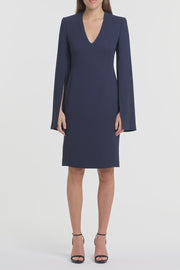 NAVY CREPE V-NECK LOVERO DRESS