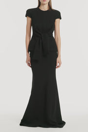 BLACK CREPE CAP SLEEVE TIE TOP