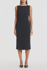 NAVY PINSTRIPE SHEATH DRESS