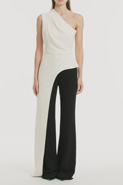 IVORY CREPE ONE SHOULDER LONGLINE TOP
