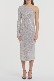 IVORY CRUSHED SEQUIN FITTED DRESS
