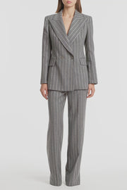 SLATE ITALIAN WOOL PINSTRIPE DOUBLE BREASTED BLAZER