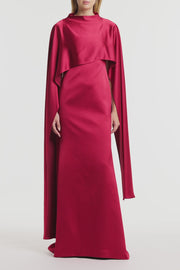 RIO RED SATIN CAPE DRESS