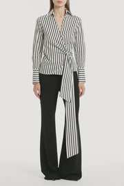 BLACK AND WHITE STRIPE COTTON WRAP TOP