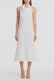 IVORY LINEN COWL NECK MIDI DRESS
