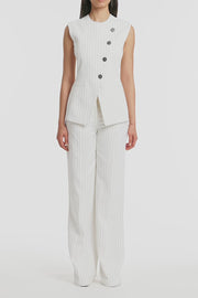 IVORY PINSTRIPE LINEN ASYMMETRIC VEST