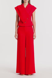 RED CREPE WRAP SLEEVELESS JACKET