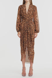 LEOPARD SILK WATERFALL DRESS