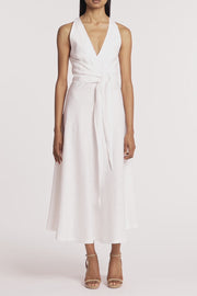 IVORY LINEN V-NECK WRAP DRESS