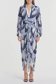 PAINTED FLORAL GEORGETTE WATERFALL DRESS