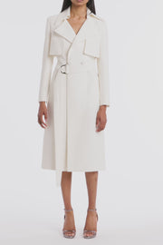 IVORY CREPE DOUBLE-BREASTED TRENCH COAT