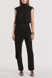 BLACK CREPE DRAPE FRONT PANT