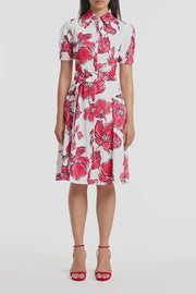 CRIMSON BOUQUET SATEEN SHIRT DRESS