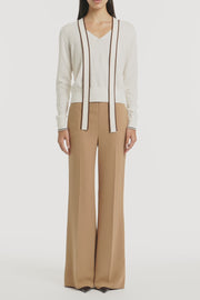 IVORY MERINO TIPPED TIE NECK KNIT TOP