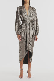 BURNISHED METALLIC WATERFALL DRESS