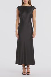 BLACK SATIN COWL BACK DRESS