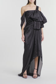 BLACK LUSTRE CHIFFON BOW GOWN