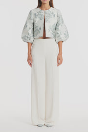 IVORY CREPE HIGH WAISTED WIDE LEG PANT