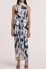 PAINTED FLORAL GEORGETTE WRAP DRESS
