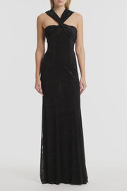 BLACK VELVET MESH GOWN
