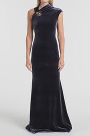 MIDNIGHT VELVET BUTTON GOWN