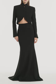 BLACK CREPE FISHTAIL MAXI SKIRT