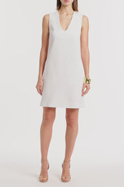 WHITE CREPE SCOOP NECK SHIFT DRESS