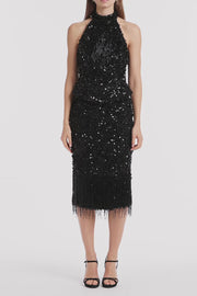BLACK FRINGE SEQUIN LACE BODICE