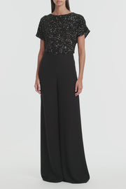 BLACK CRUSHED SEQUIN DRAPE TOP