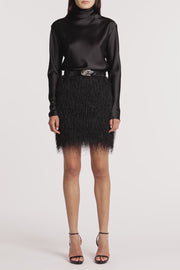 BLACK SATIN LONG SLEEVE TOP