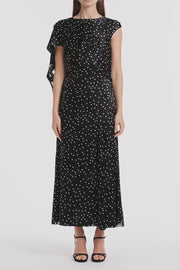 PINSPOT SILK BURNOUT SHOULDER WRAP DRESS