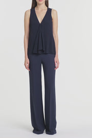 NAVY GEORGETTE FLUTED TANK