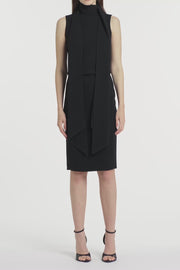 BLACK CREPE CLASSIC TIE NECK DRESS