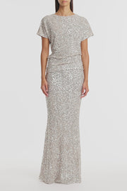 IVORY CRUSHED SEQUIN COLUMN SKIRT