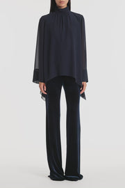NAVY GEORGETTE PEAKED HEM TOP