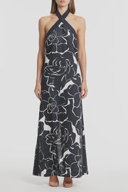 CELESTIAL PETALS LINEN HALTER NECK DRESS