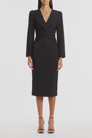 BLACK PONTE TWIST FRONT MIDI DRESS