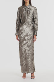 BURNISHED METALLIC TWIST FRONT BLOUSE