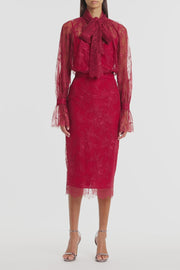 DAHLIA RED LACE TIE FRONT BLOUSE