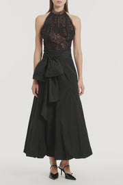 BLACK METALLIC LACE HALTER TOP