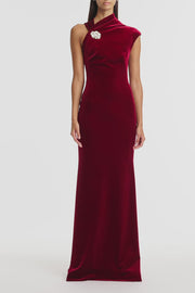 ROUGE VELVET BUTTON GOWN