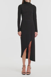 BLACK MATTE JERSEY LONG SLEEVE SCARF TOP